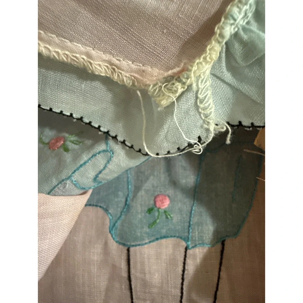 Vintage 1920s Art Deco Tea Apron Hand Painted Flapper Girl Chinoiserie Pink Blue